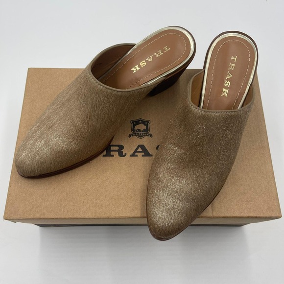 Trask Women's Tan Brown Hair Calf Leather Mule Heels Size 6.5